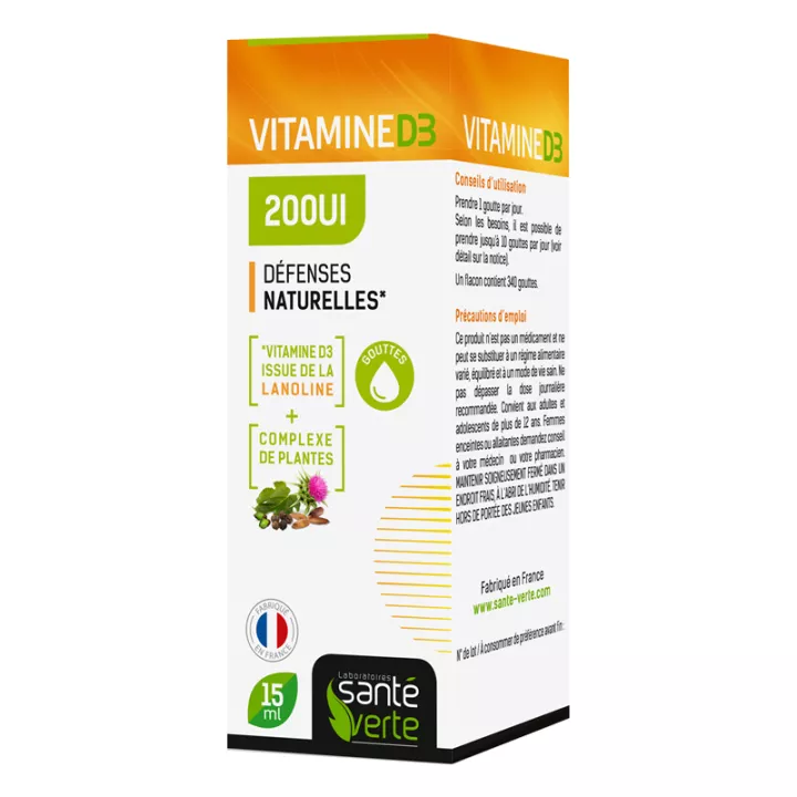Saúde verde Vitamina D3 200UI Defesas naturais