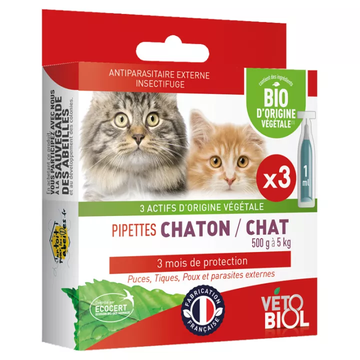 Vetobiol 3 pipetas Flea Natural Anti - Cat 1 a 5 kg