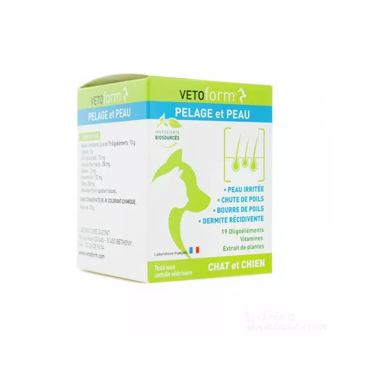 Vetoform Pelage et Peau pour chien et chat pot de poudre de 100g