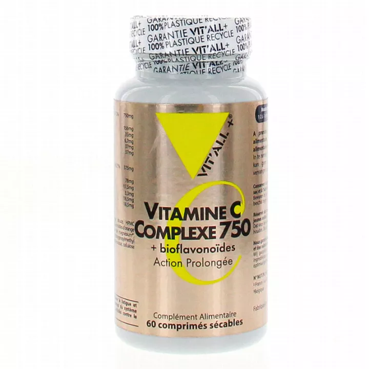 Vitall + Vitamine C 750 Langdurige werking + Bioflavonoïden in tabletten met breukgleuf