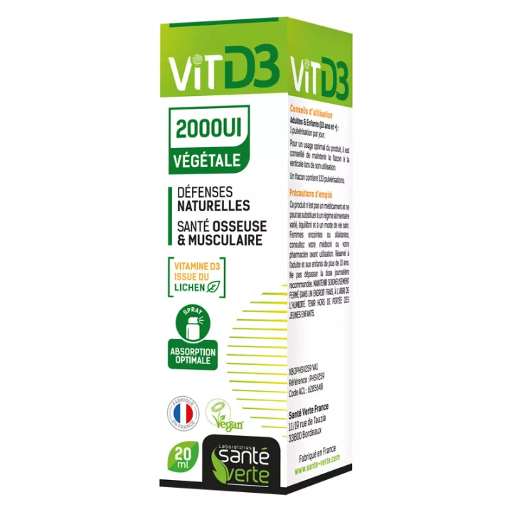 Vitamina D3 vegetal verde saludable 2000 UI 20 ml