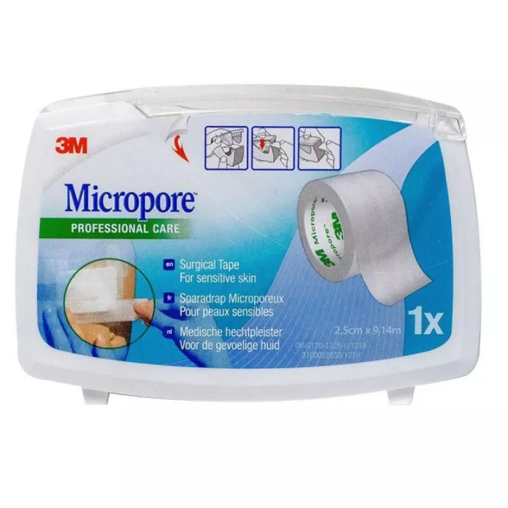 Micropore sparadrap blanc avec dévidoir 25 mm x 9,14 m