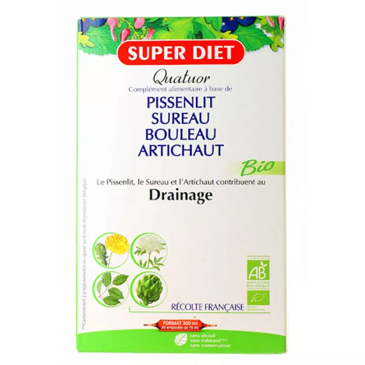 Superdiet Quatuor Pissenlit Drainage Bio 20 ampoules