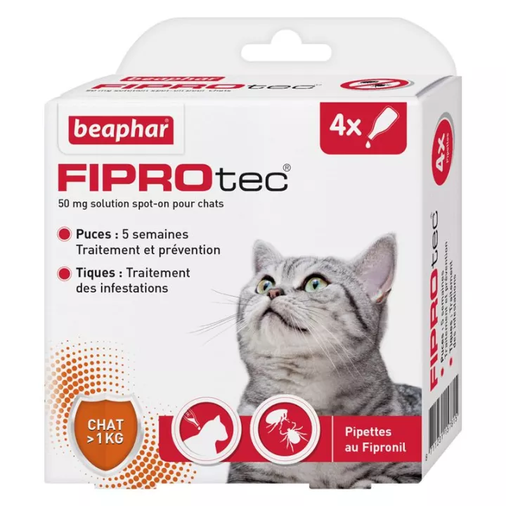 Beaphar Fiprotec 4 Pipettes 50 Mg Spot-On For Cats 1 Kg