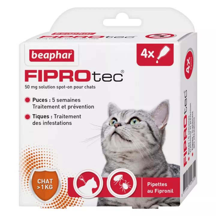 Beaphar Fiprotec 4 Pipettes  50 Mg Spot-On Pour Chats  1 Kg