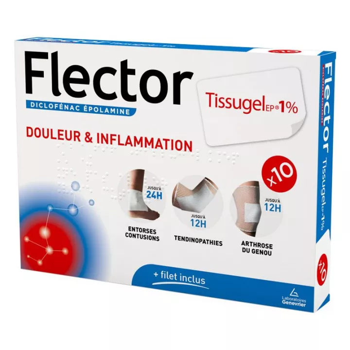 FLECTOR TISSUGELEP 1 % Diclofénac 10 Emplâtres pour tendinite