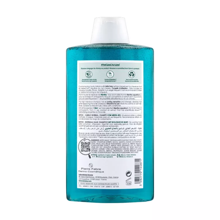 Klorane Shampoing Détox à la menthe aquatique 400 ml