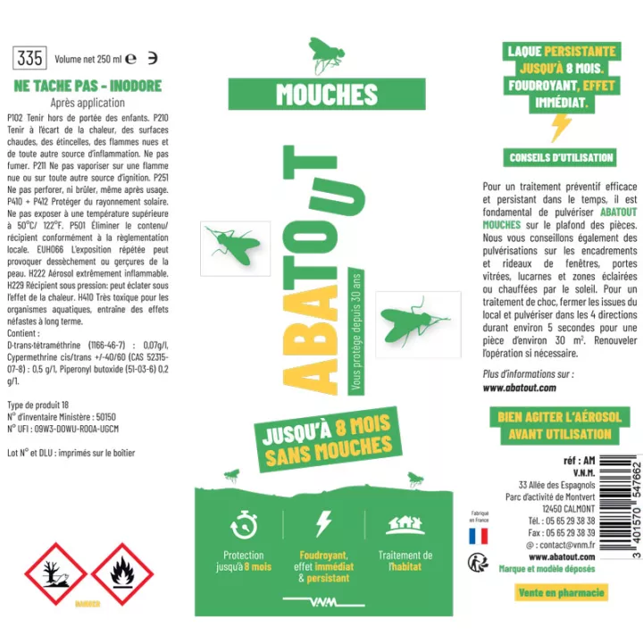 Abatout Laque Anti-Mouches Spray 250ml