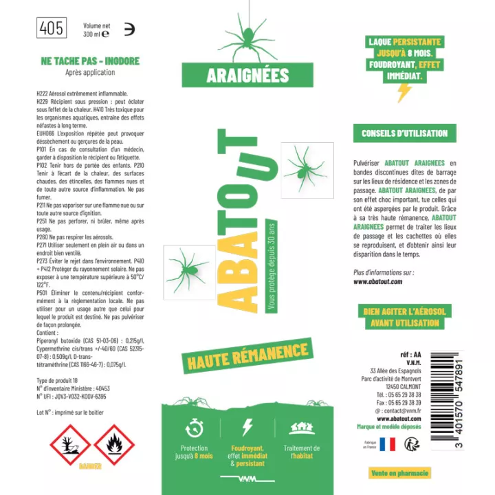 Abatout Laque Anti-Araignées Spray 300ml