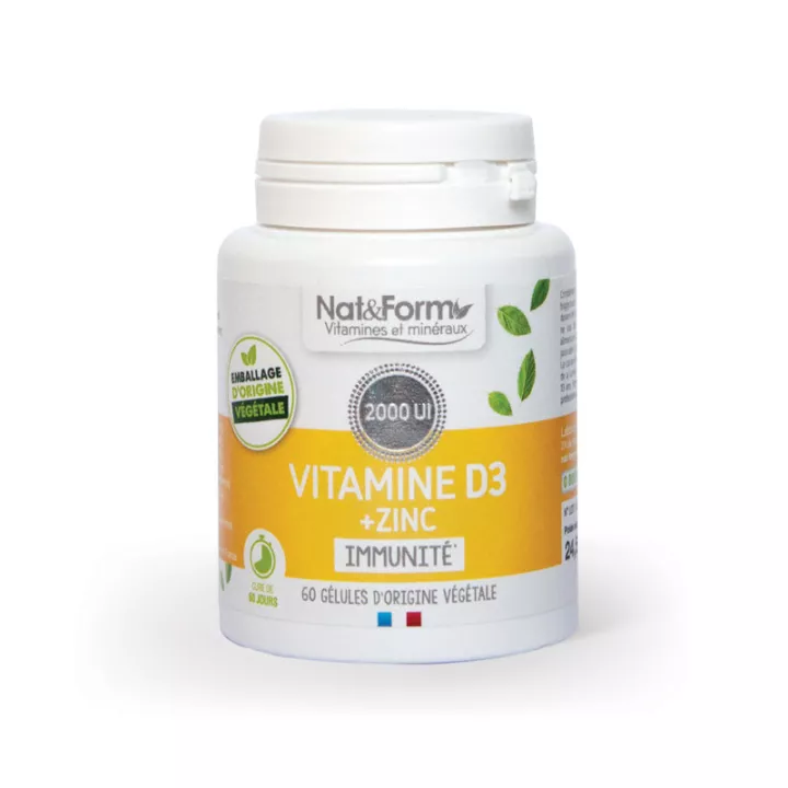 Nat & Form Vitamine D3 + Zinc 60 Gélules Végétales