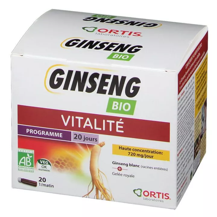 ORTIS Ginseng Bio Unidoses sans alcool 20 fioles