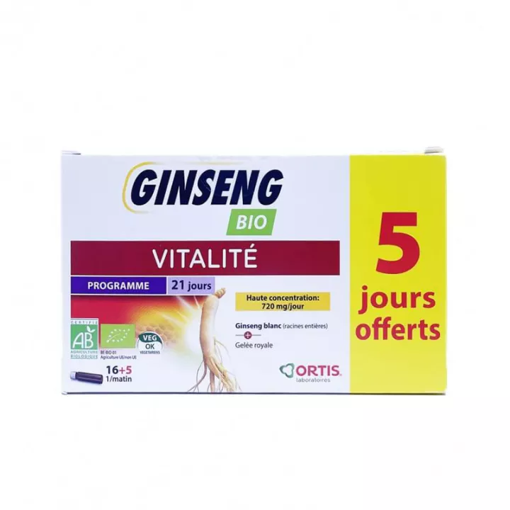 Frascos de Ortis Ginseng Organic sem álcool