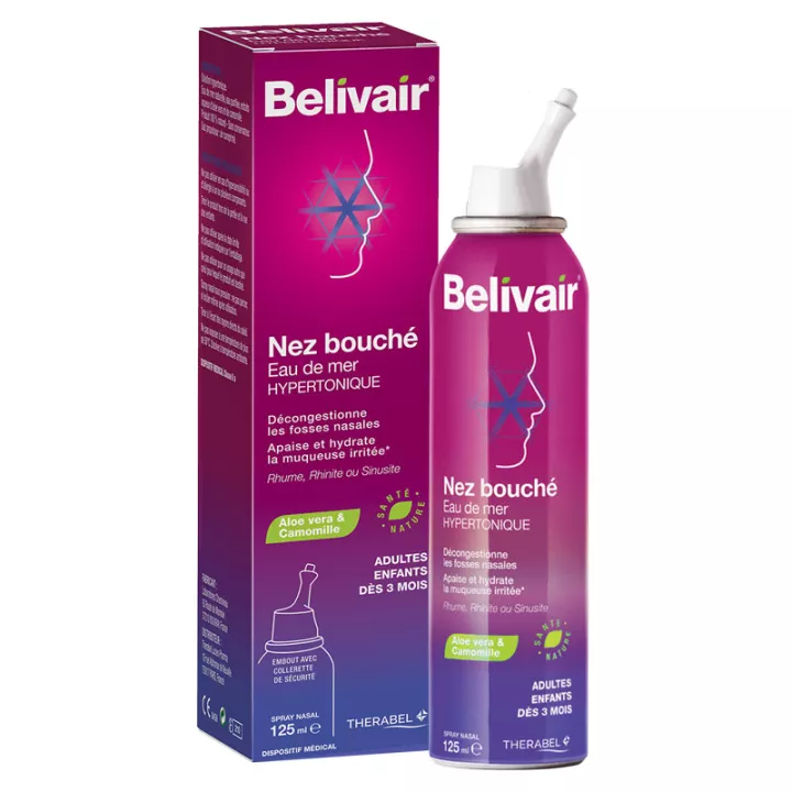Belivair Nez Bouché Eau de Mer Hypertonique Spray 125 ml
