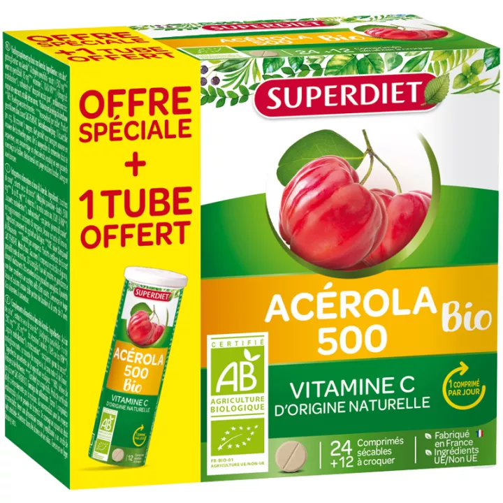 Superdiet Acérola 500 Bio 36 Comprimés à Croquer 