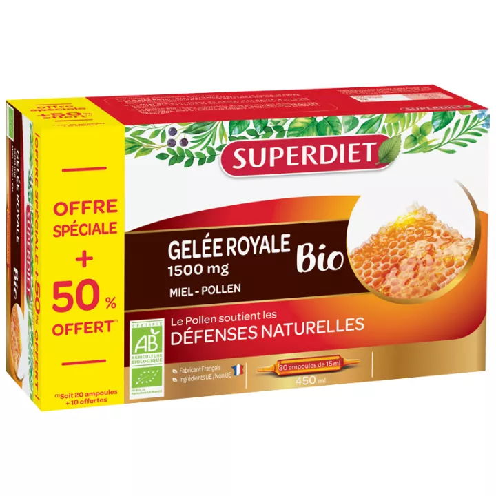 Superdiet Biologische Royal Jelly Honing Stuifmeel 30 Flesjes