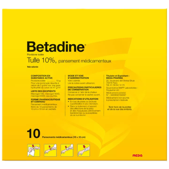 Bétadine Tulle 10% Tulle 10 Pansements Médicamenteux