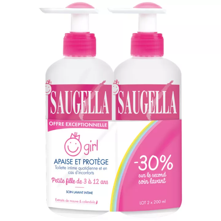 Saugella Girl Soin Lavant Intime Apaise et Protège 2x200 ml