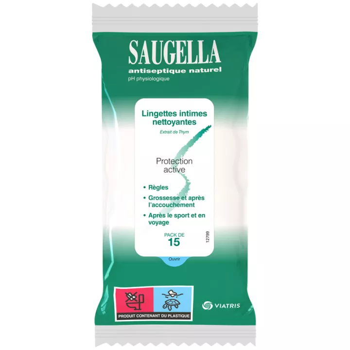 Натуральные антисептические салфетки для интимной гигиены Saugella 15 салфеток