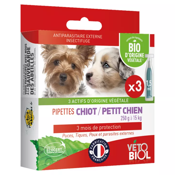 Vetobiol Bio-Pipetten gegen Parasiten Hund / Kleiner Hund 1 bis 10 kg 3 Pipetten