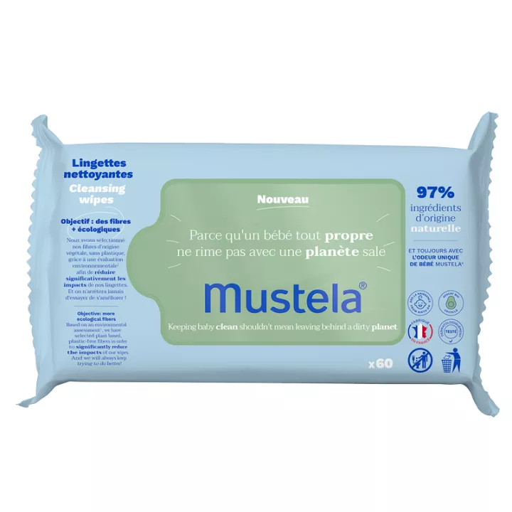 Mustela Bébé-Enfant Lingettes Nettoyantes Fibres Plus Écologiques x60