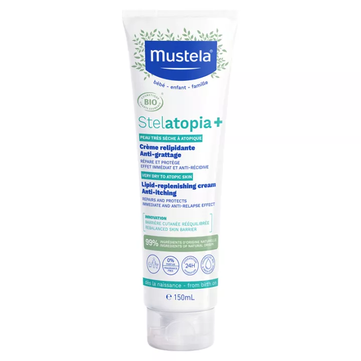 Mustela Baby-Child-Family Stelatopia + Crema anti-prurito organica ricostituente dei lipidi