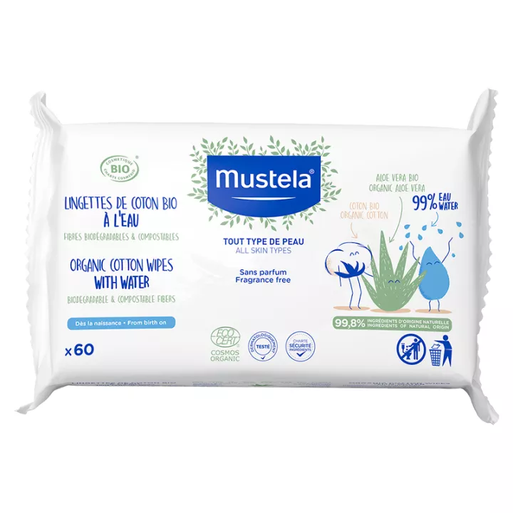 Mustela Organic Cotton Wipes with Water x60