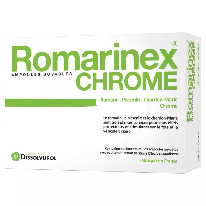Dissolvurol Romarinex Chrome Protection du Foie 20 ampoules de 10 ml