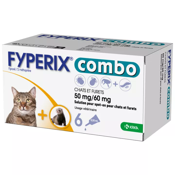 KRKA Fyperix Combo Chats et Furets 50/60 mg spot-on 6 pipettes