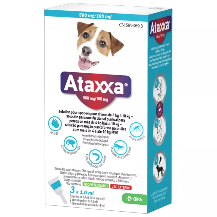 KRKA Ataxxa Spot-On Antiparasitário para Cães 3 pipetas