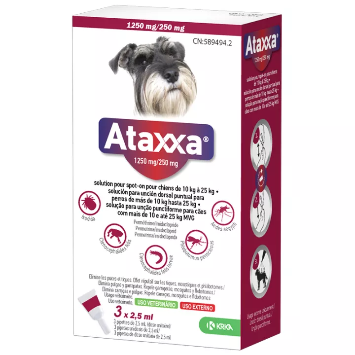 KRKA Ataxxa Spot-On Antiparasitário para Cães 3 pipetas