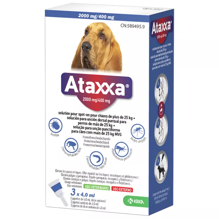 KRKA Ataxxa Spot-On Antiparasitário para Cães 3 pipetas