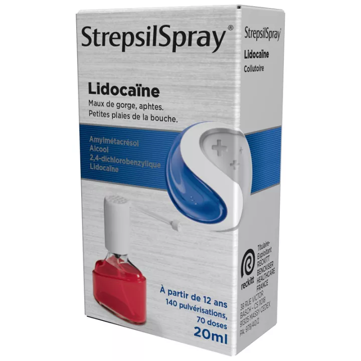Strepsilspray Lidocaine Maux de Gorge Aphtes 20 ml