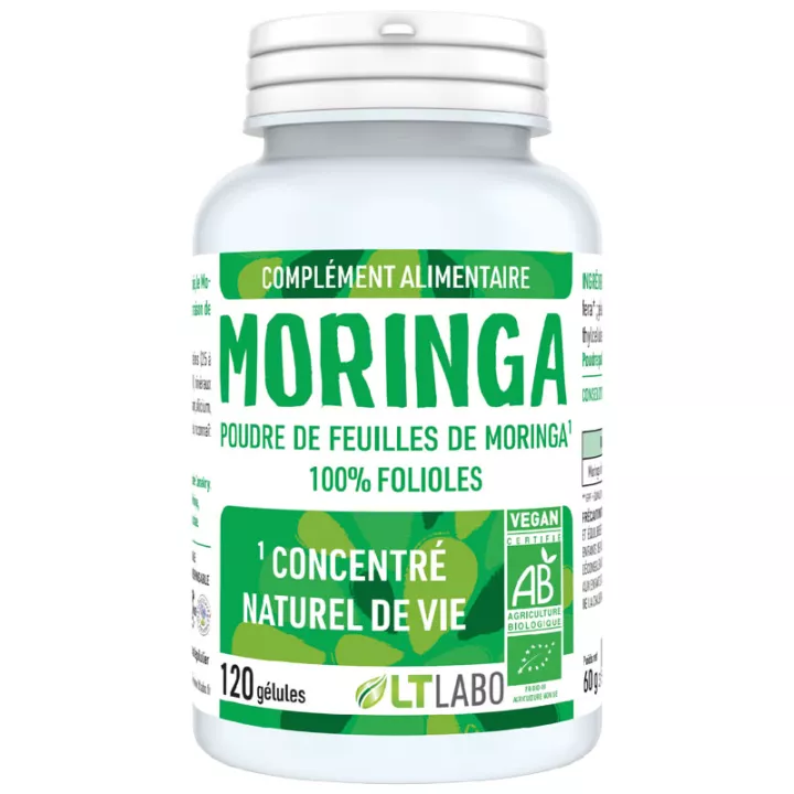 Folhetos de moringa vegana orgânica LT Labo