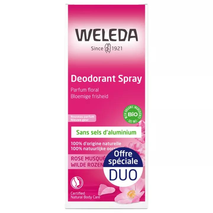 Weleda Rose Musquée Déodorant Spray Parfum Floral 100 ml Duo