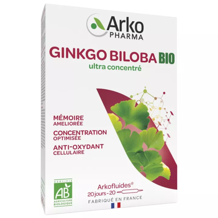 Arkofluides Ginkgo Biloba Bio Mémoire Concentration 20 phials