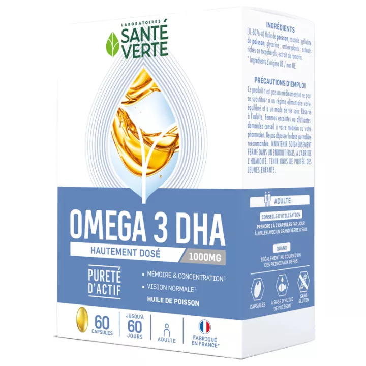 Saúde 1000mg DHA Omega3 Concentração Memória Verde 60 cápsulas