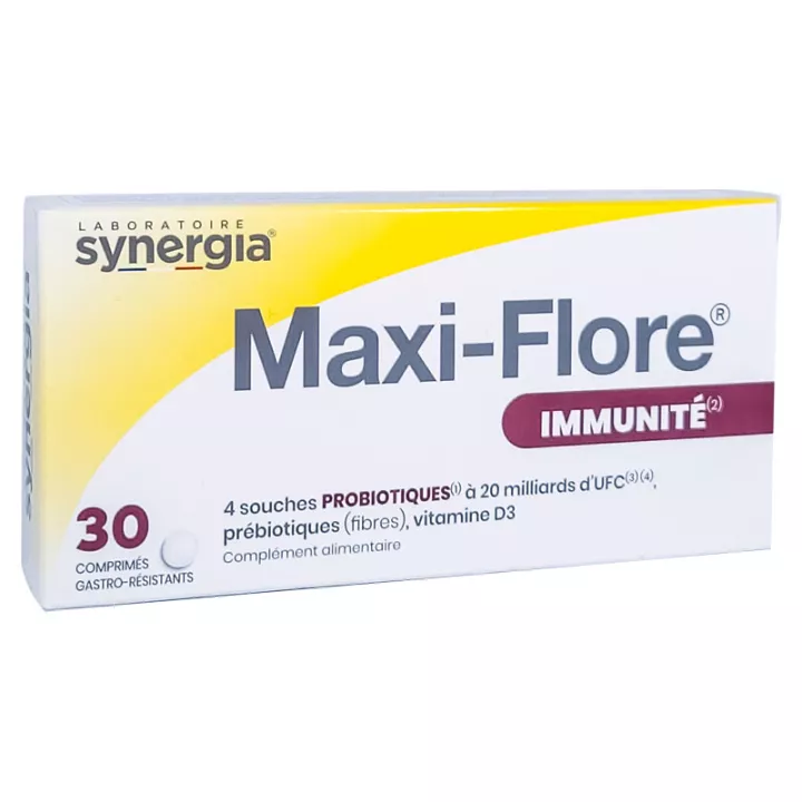 Synergia Maxi-Flore Imunidade Probióticos Prebióticos Vitamina D3 30 comprimidos