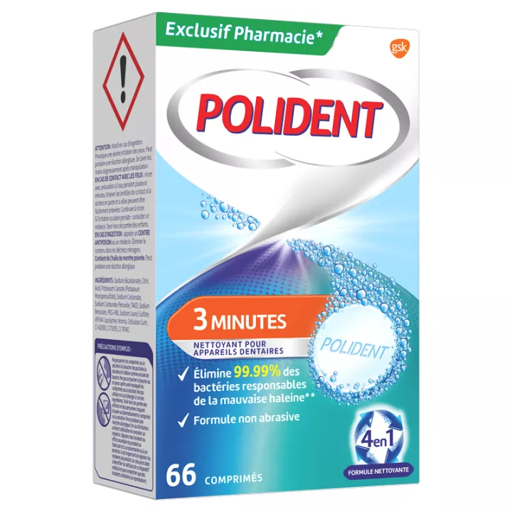 POLIDENT 3 MINUTES Dental Appliance Cleaner 66 Tablets