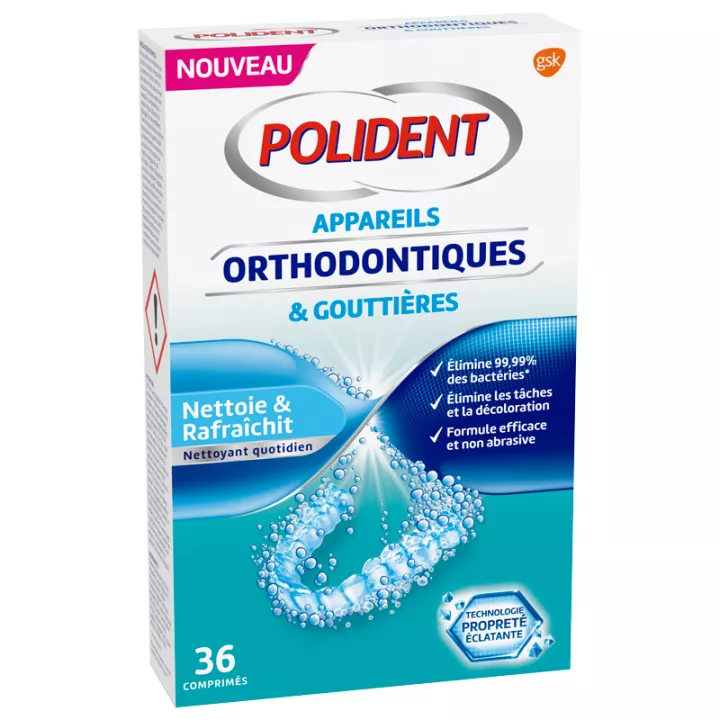 POLIDENT 36 Pastillas de limpieza para aparato de ortodoncia y canalón