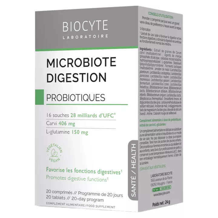 Microbiote Digestion Glutamine Biocyte 20 comprimés