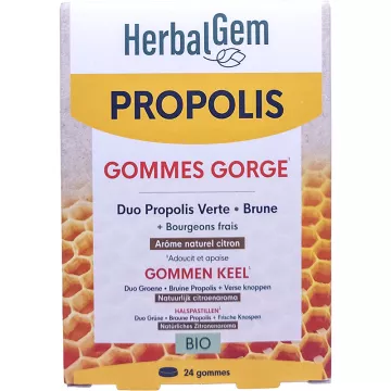 Herbalgem Прополисные жевательные резинки для горла Organic 