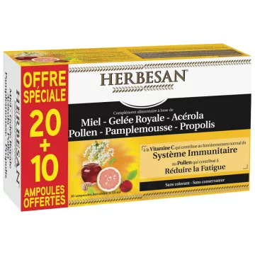 Herbesan Miel Gelée Royale Propolis 30 Ampoules