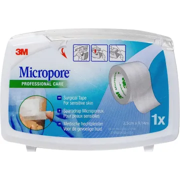 Esparadrapo microporoso blanco con dosificador 25 mm x 9,14 m
