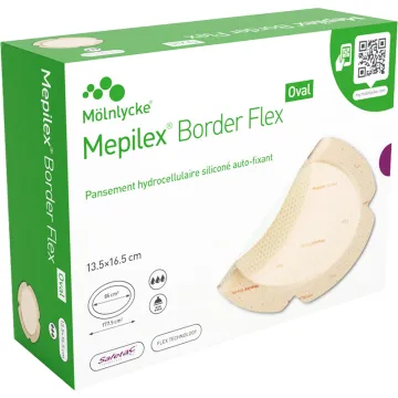 Mepilex Border Flex Oval — гидроцеллюлярная силиконовая повязка с самофиксирующейся клейкой основой