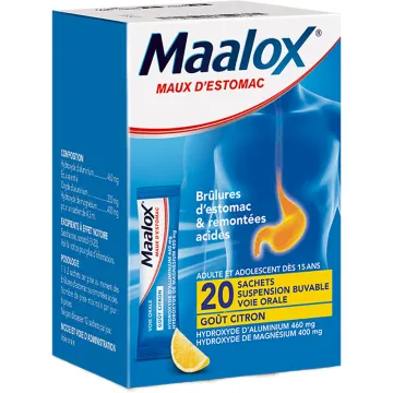 Maalox Dolor de Estómago Antiácido Limón 20 sobres