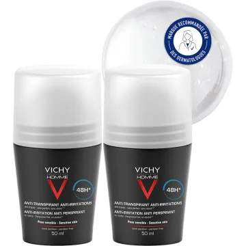 Vichy Homme Déodorant Anti-Transpirant Anti-Irritations 48h Roll-On 50 ml