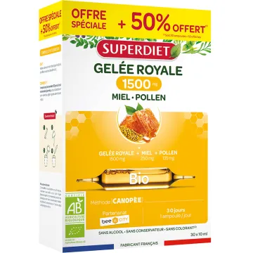 Superdiet Royal Jelly Honey Pollen Organic 30 Vials