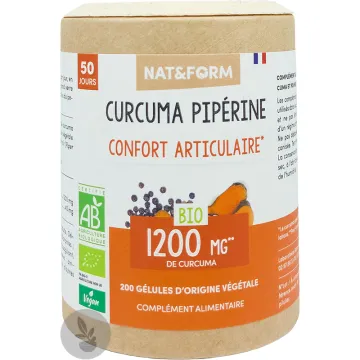 Nat & Form Curcuma + Pipérine Bio 200 Gélules Végétales Eco 