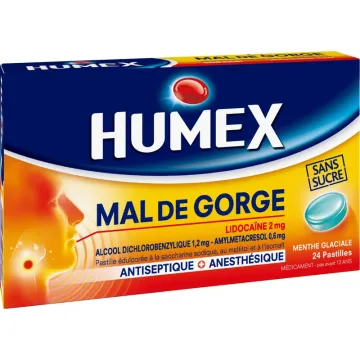 Humex Dor de Garganta Menta Gelada 24 pastilhas sem açúcar