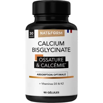 Nat & Form Nutraceutique Bisglicinato de Calcio D3 K2 90 Cápsulas